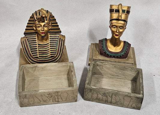 Pair of Heavy Ancient Egyptian Themed Resin Trinket Boxes